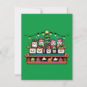 Invitation Arbre de Noël en Sushi Festif - Art Pixel mignon