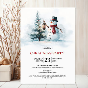 Invitation Arbre de Noël et Bonhomme de Neige Soirée de Noël