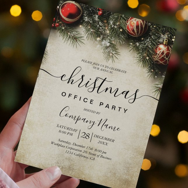 Invitation Arbre de Noël et Ornements Bureau de Fête (Créateur téléchargé)