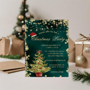 Invitation Arbre de Noël, Étoiles Vertes Soirée d'entreprise