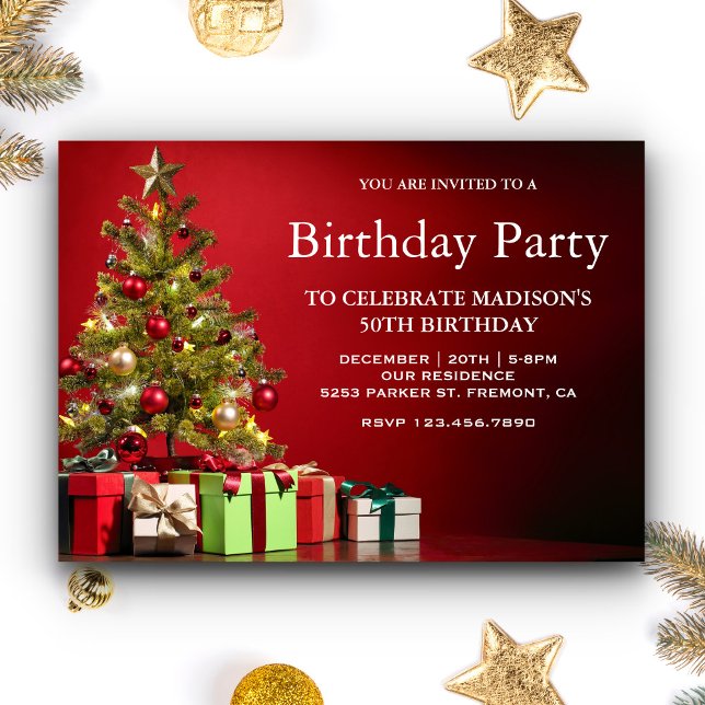 Invitation Arbre de Noël Fête de Naissance Rouge Fête de Fin  (Créateur téléchargé)