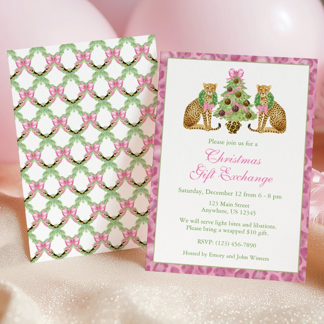 Invitation Arbre de Noël Fête Léopard Rose Aquarelle (Créateur téléchargé)