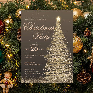 Invitation Arbre de Noël hivernal doré élégant pour fête de f