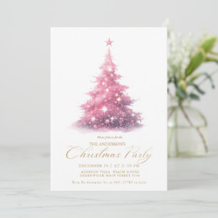 Invitation Arbre de Noël hivernal élégant rose et or