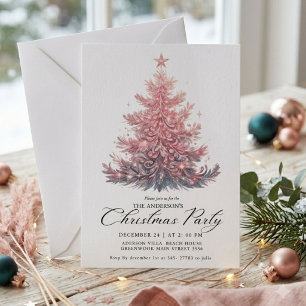 Invitation Arbre de Noël hivernal rose élégant