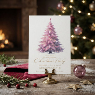 Invitation Arbre de Noël hivernal rose élégant