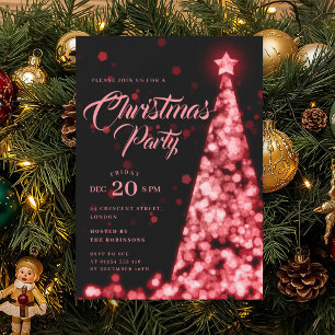 Invitation Arbre de Noël hivernal rouge élégant pour les fête