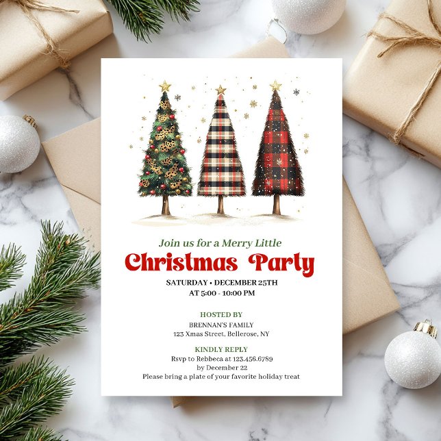 Invitation Arbre de Noël imprimable carreau de bœuf moderne  (Modern buffalo plaid Christmas tree printable invite)
