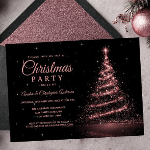 Invitation Arbre de Noël lumineux en or rose scintillant pour