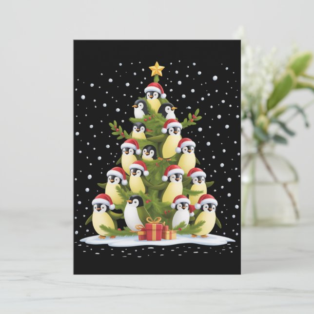 Invitation Arbre de Noël Manchot Mignon Drôle de Fête (Debout devant)
