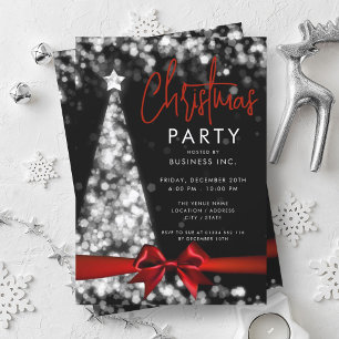Invitation Arbre de Noël moderne Red Silver Corporate Party