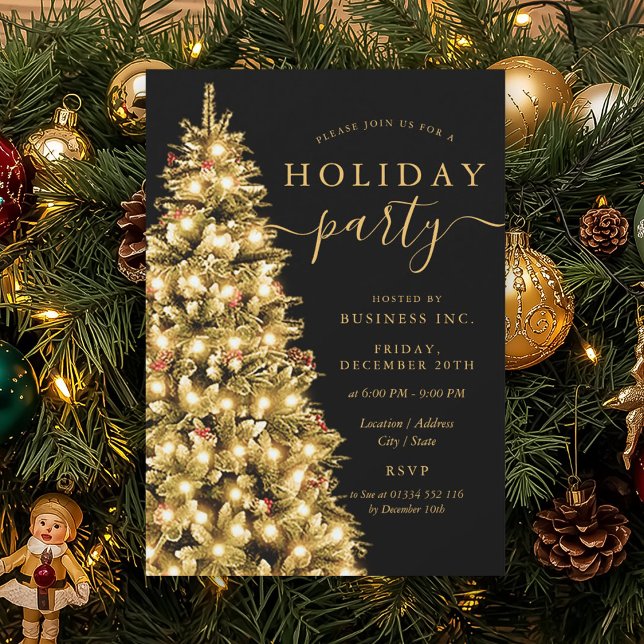 Invitation Arbre de Noël Or Formel Soirée de Fêtes de l'entre (Formal Gold Xmas Tree Corporate Holiday Party Invitation)