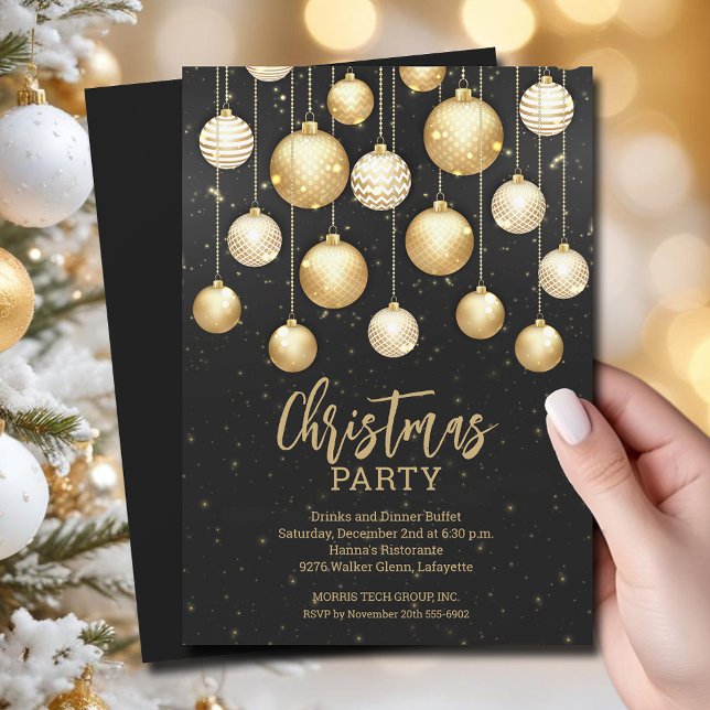 Invitation Arbre de Noël Ornements d'entreprise (White and gold Christmas tree ornaments business party invitations)