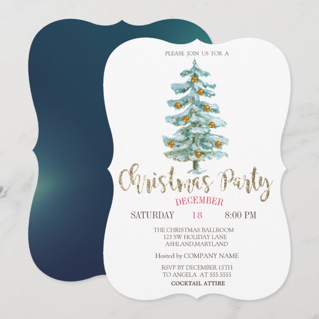 Invitation Arbre de Noël pin élégant Entreprise de Noël Parti (Devant / Derrière)