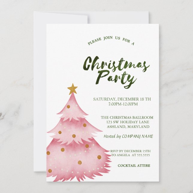 Invitation Arbre de Noël Rose Fête de l'entreprise de Noël (Devant)