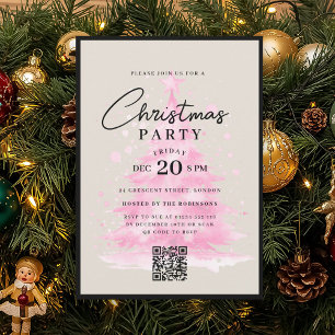 Invitation Arbre de Noël rose QR Fête de Noël
