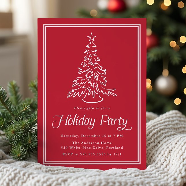 Invitation Arbre de Noël Rouge Classique Fête de Fêtes (Créateur téléchargé)
