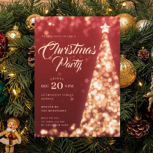Invitation Arbre de Noël Rouge Or Hiver Fête de Noël
