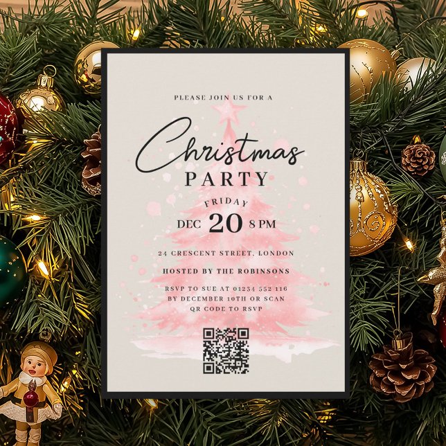 Invitation Arbre de Noël rouge QR Fête de Noël (QR Red Christmas Tree Christmas Party Invitation)