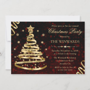 Invitation Arbre de Noël Ruban Pailleté Or Élégant pour Fête 
