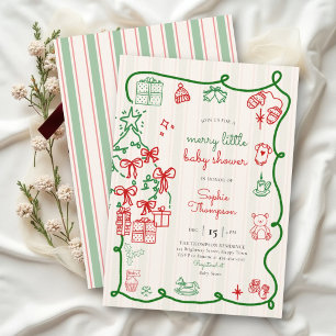 Invitation Arbre de Noël Rubans Rouges Baby Shower Merry Litt