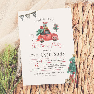 Invitation Arbre de Noël rustique aquarelle fête de vacances 