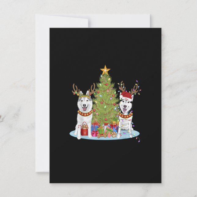 Invitation Arbre de Noël sibérien Husky avec présentants (Devant)
