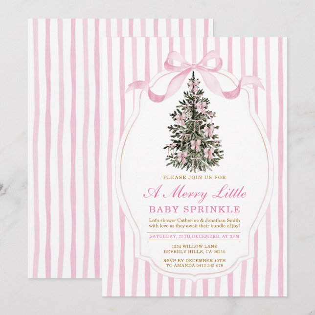 Invitation Arbre de Noël Sprinkle Bébé Rose Une Petite Fête (Devant / Derrière)