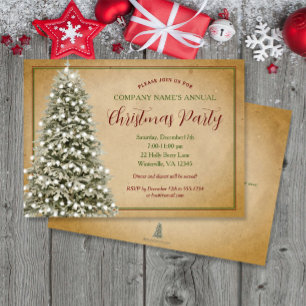 Invitation Arbre de Noël sur Parchemin Elégante fête