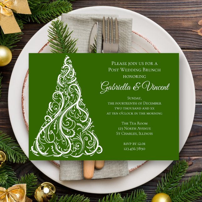 Invitation Arbre de Noël vert Brunch d'hiver de mariage après (Créateur téléchargé)