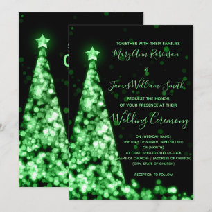 Invitation Arbre de Noël Vert Élégant Mariage de Fêtes