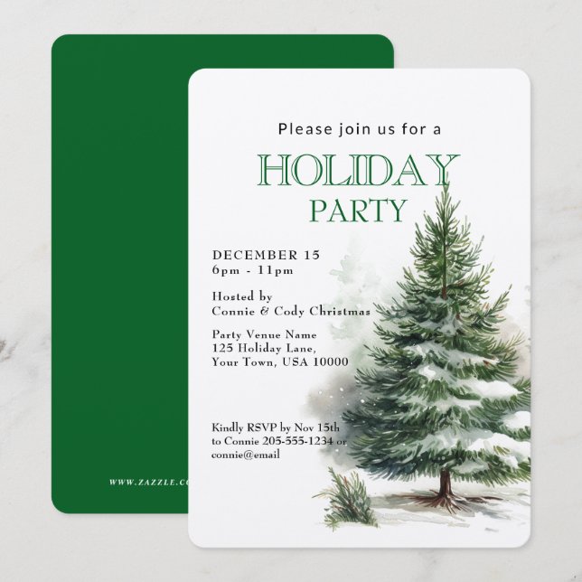 Invitation Arbre de Noël Vert Hiver FÊTE DE FINS D'ANNÉE (Devant / Derrière)