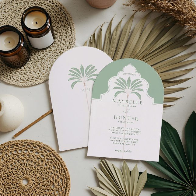 Invitation Arbre de palme bohème décoratif orné tropical mono (Tropical Ornate Decorative Boho Palm Tree Monogram Invitation)