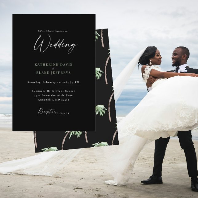 Invitation Arbre de palmier tropical mariage noir  (Créateur téléchargé)