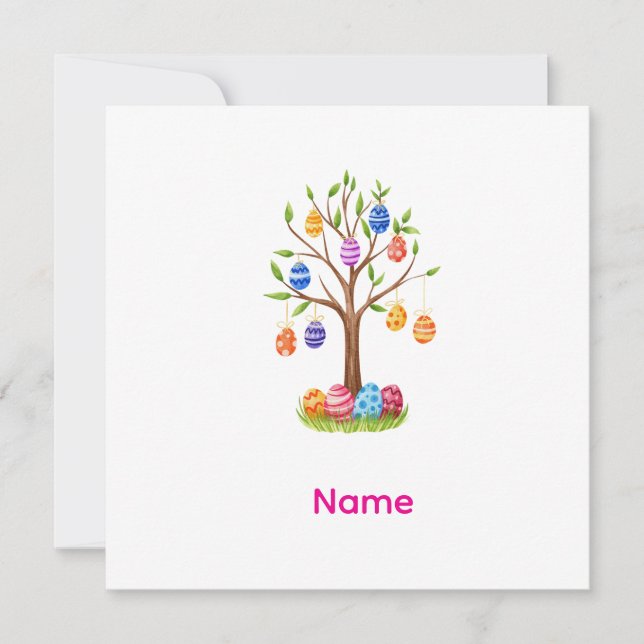 Invitation Arbre de Pâques aquarelle avec œufs décorés suspen (Devant)