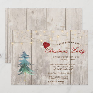 Invitation Arbre de pin à l'aquarelle, bois lumineux fête de