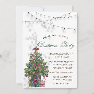 Invitation Arbre de pin aquarelle, cadeaux de Noël