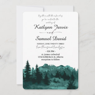 Invitation Arbre de pin aquarelle minimaliste Montagne
