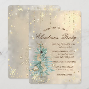 Invitation Arbre de pin de Noël, Étoile, Flammes de neige Noë