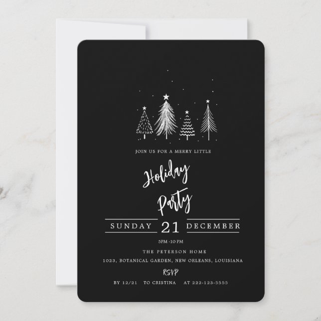 Invitation Arbre de pin de Noël simple | Black Holiday Party (Devant)