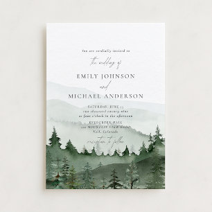 Invitation Arbre de pin, Mariage rustique dans les montagnes