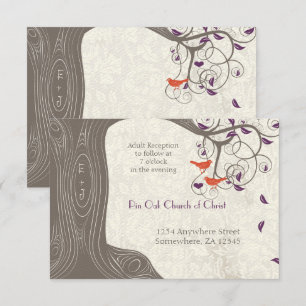 Invitation Arbre de résineux Lovebirds Coral Purple Leaf Mari