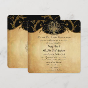 Invitation Arbre de tourbillon d'or Mariage Métalisé Or & Noi