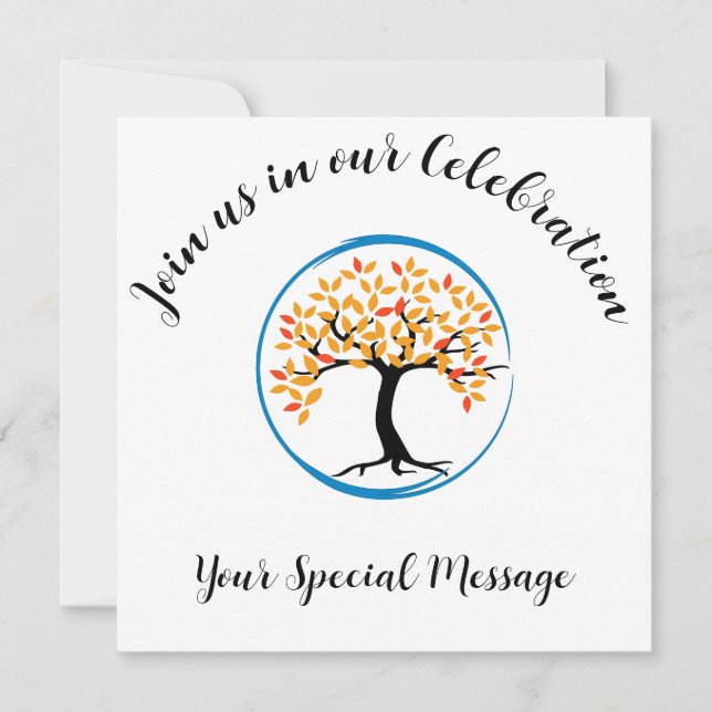 Invitation Arbre de vie Cercle bleu Fin de traitement Partie (Devant)