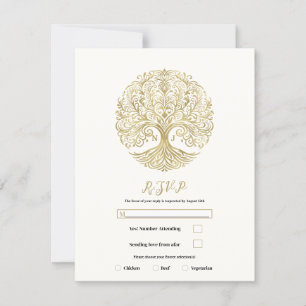 Invitation Arbre de Vie Crème Or Réponse Mariage Celtique RSV