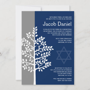 Invitation Arbre de vie de la marine gris Barre Mitzvah Invit
