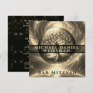 Invitation Arbre de vie Gold et Black Bar Mitzvah