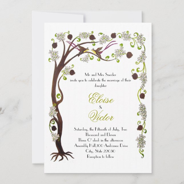 Invitation Arbre de vie mariage faire-part, vertical (Devant)