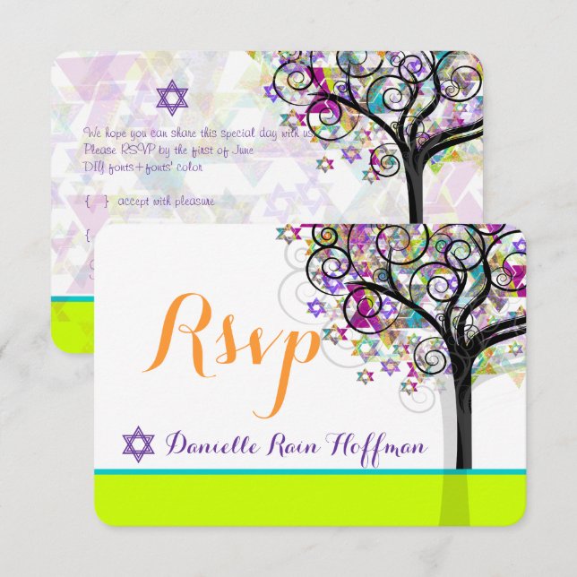 Invitation Arbre de vie pour Bat Mitzvah de PixDezines / fond (Devant / Derrière)