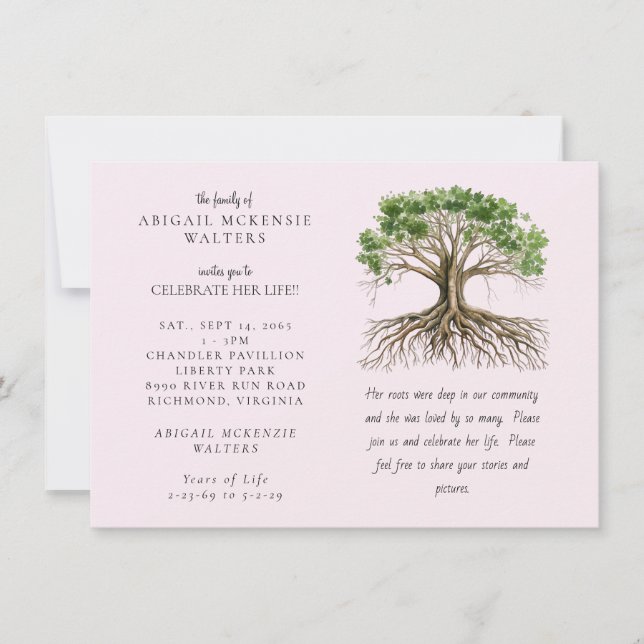Invitation Arbre de Vie Racines Profondes Rose Célébration de (Devant)